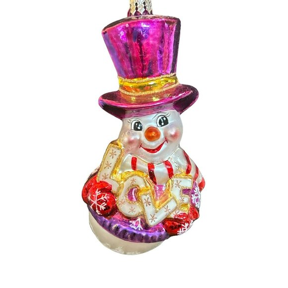 Christopher Radko Pink Love Snowman Christmas Ornament 5” RARE Signed - Picture 1 of 3